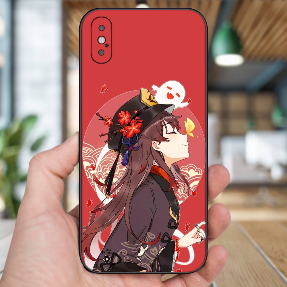 Ốp lưng iPhone X, Xs dẻo đen cạnh vuông in hình Hutao Genshin Impact