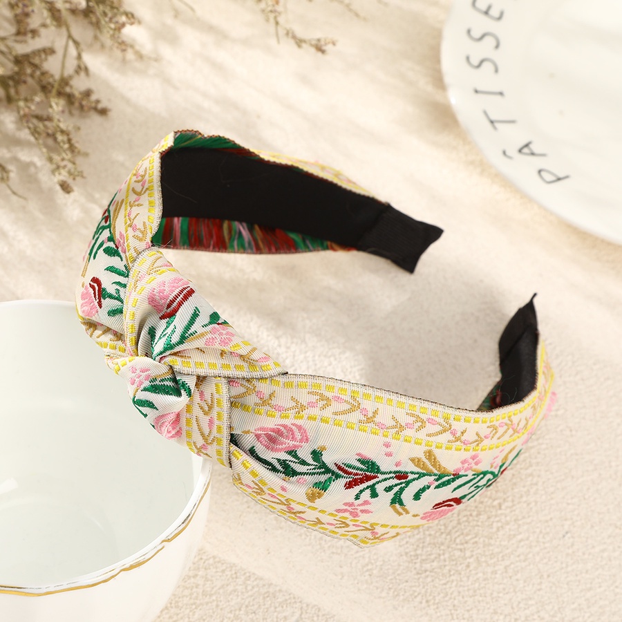 Băng Đô Cài Tóc Thắt Nút Thêu Họa Tiết Hoa Lá Phong Cách Dân Tộc Cổ Điển Thời Trang Cho Nữ