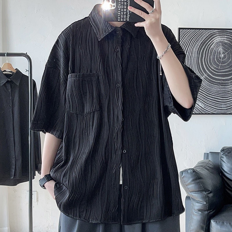Áo Sơ Mi Tay Ngắn Chất Lụa Lạnh Mỏng Plus Size Thời Trang Mùa Hè Cho Nam