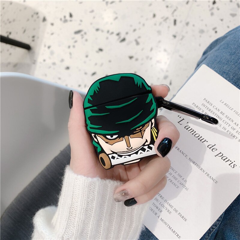 Vỏ Bảo Vệ Hộp Sạc Tai Nghe Airpods 1 / 2 Từ Silicon Họa Tiết Hoạt Hình One Piece Roronoa Zoro 3d Dễ Thương