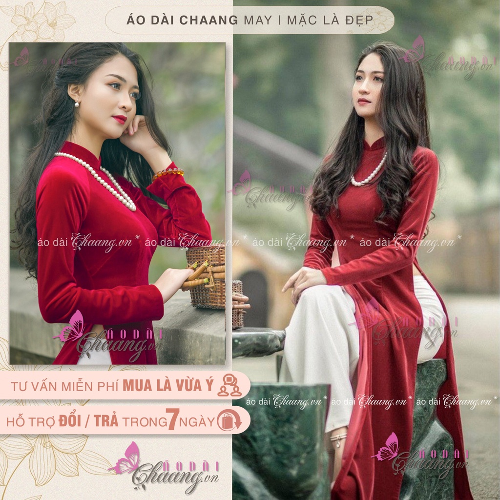 ÁO DÀI NỮ NHUNG ĐỎ MAY SẴN ĐẸP CHẤT VẢI CAO CẤP CO GIÃN TỐT TA21