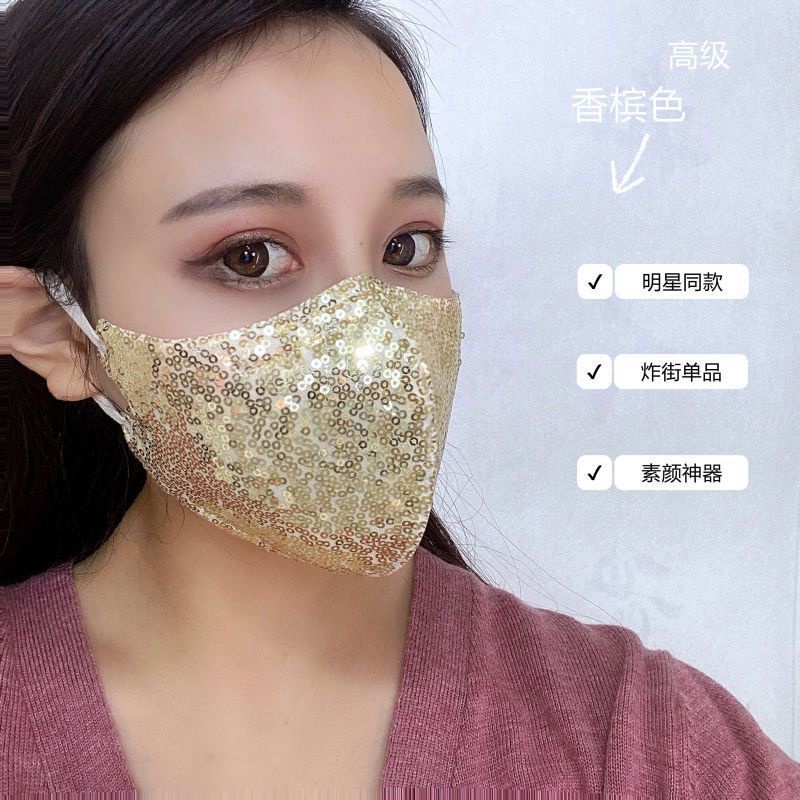 Khẩu Trang 3 Lớp Bằng Cotton Dày Ba Lớp Đính Kim Sa Lấp Lánh Điều Chỉnh Được Chống Lạnh Cho Năm Mới