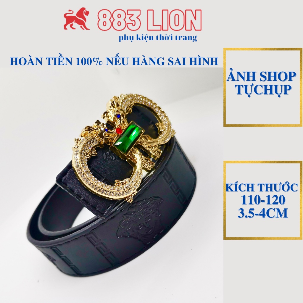 Thắt Lưng Nam Mặt Hợp Kim Đầu Rồng Đính Đá Long Lanh Dây Da Mềm Tổng Hợp Mã 03