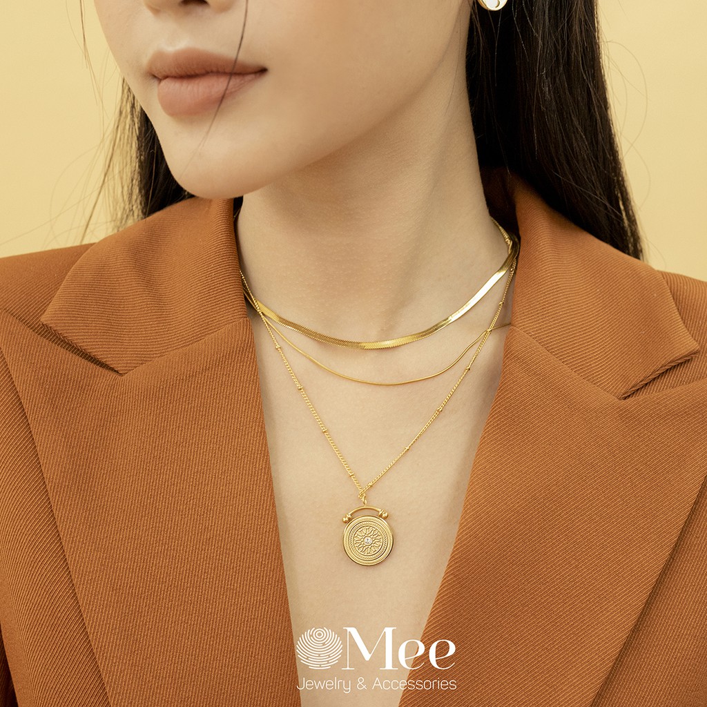 Vòng cổ MEE 2 tầng cá tính, dây chuyền dẹt trơn sang trọng mạ vàng 18k - N2530