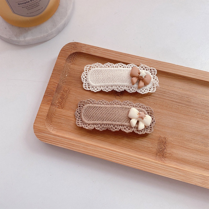 1 Cặp Kẹp Tóc Dệt Kim Họa Tiết Nơ/Hoa Phối Ren Dễ Thương Cho Bé