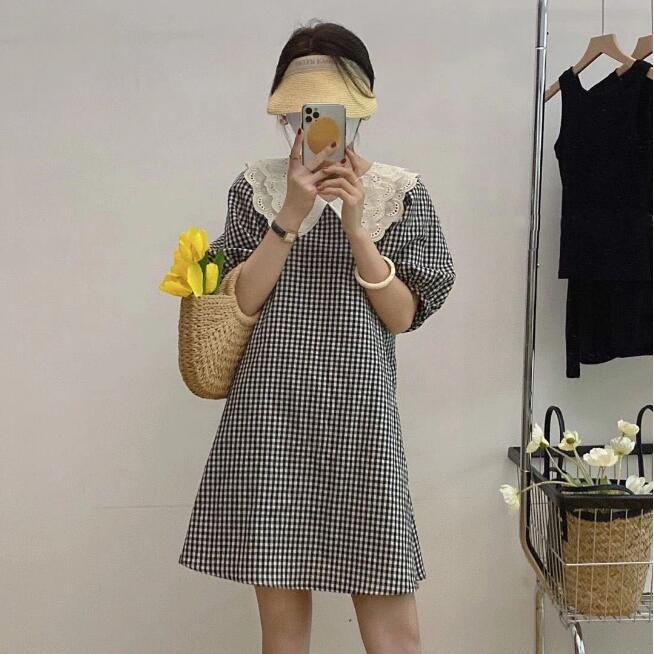 Đầm Cổ Peter Pan Kẻ Sọc Caro Phong Cách Phương Tây Trẻ Trung 2022 Cho Nữ
