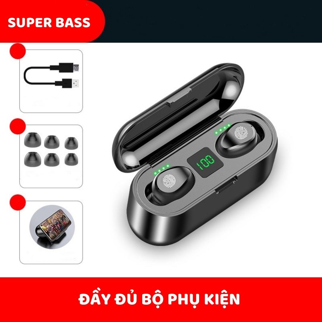 Tai nghe bluetooth không dây F9 BASS Quốc Tế cảm ứng vân tay tương thích điện thoại máy tính bảng qua blutooth