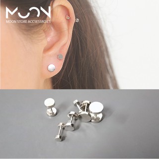 Bông tai nam chấm tròn loại màu trắng không gỉ sét bông tai idol (nhiều size)