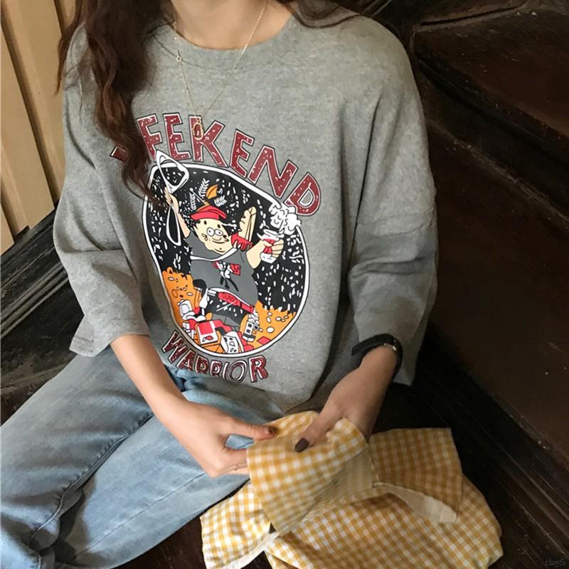 Áo thun nữ ngắn tay in hình hoạt hình phong cách Hàn Quốc