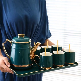 (Có sẵn )Bộ ấm chén gốm sứ cao cấp mang phong cách châu Âu