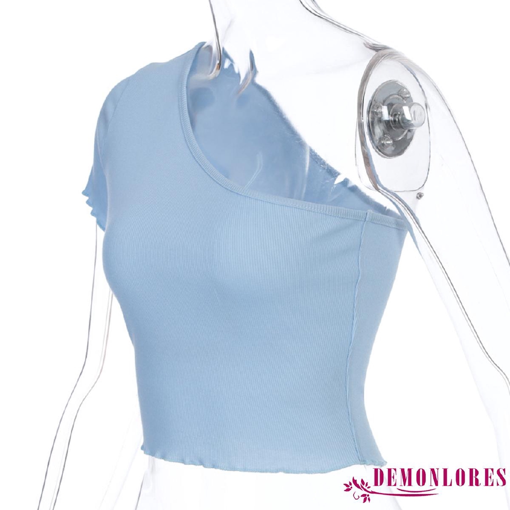 ❀DEM☞Women Sexy Sloping Shoulder T-shirt Summer Fashion Casual Slim Women´s Tops | BigBuy360 - bigbuy360.vn