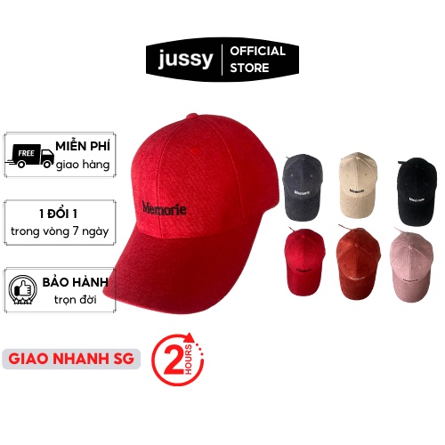 Mũ Lưỡi Trai Jussy Official Thêu Chữ Memorie Chất Vải Nhung Gân Dày Mịn Thoáng Mát