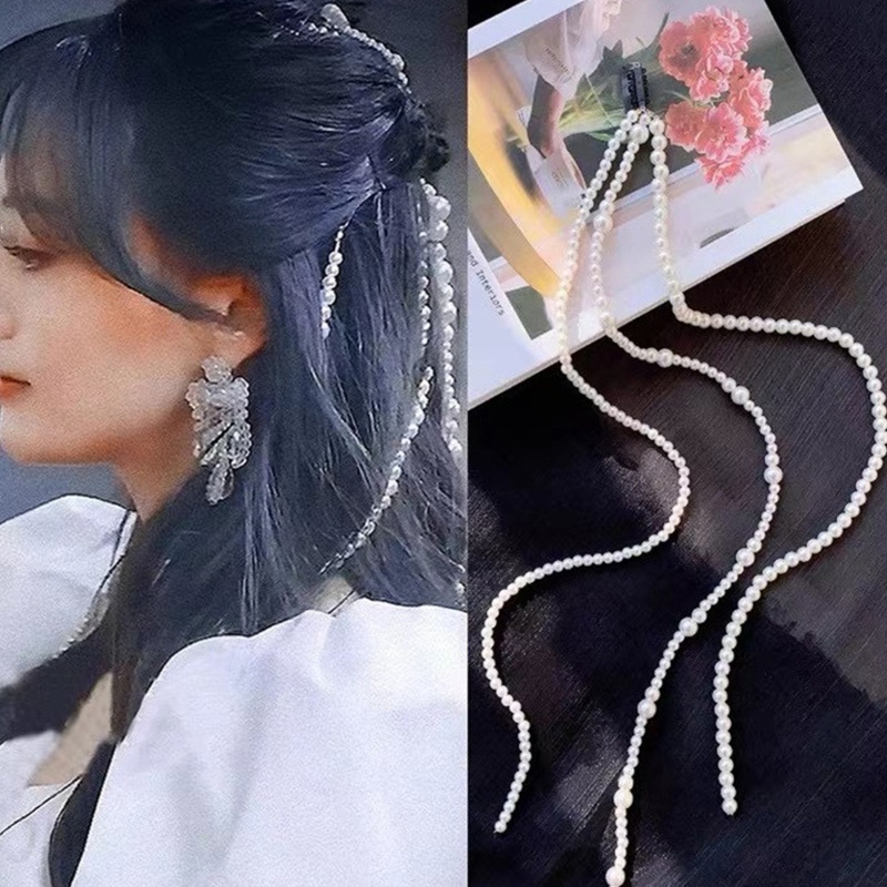 Kẹp Tóc Dạng Chuỗi Hạt Ngọc Trai Phối Tua Rua Dành Cho Tóc Bện