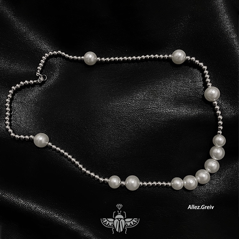 Vòng cổ Ngọc Trai Thép Titan hip hop Đường Phố Âu Mỹ Chất Lượng Cao Thời Trang Cho Nam