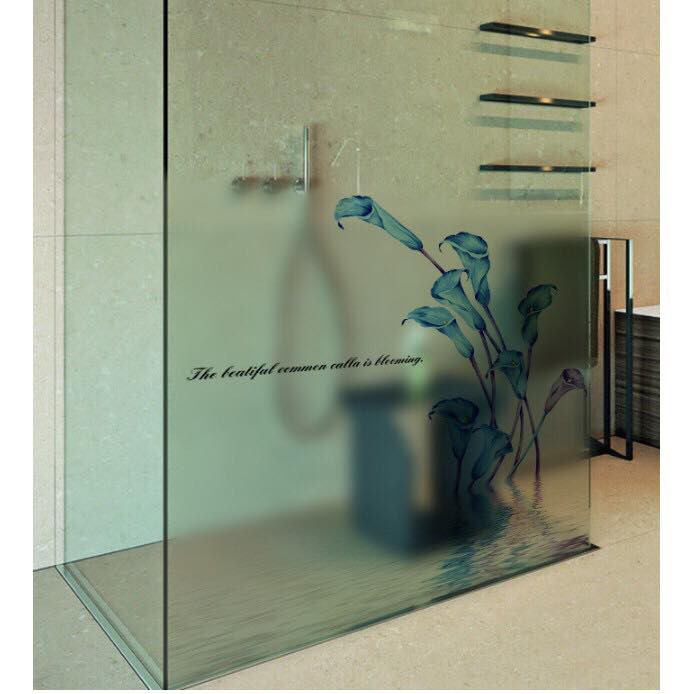 Decal trang trí kính cao cấp mẫu hoa ly xanh (58x60cm)