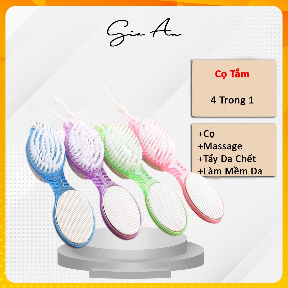 Cọ Tắm,Massage, Đá Biển Chà Gót Chân Tẩy Tế Bào Chết 4 In 1. Dây chà lưng, dây tắm nhiều màu- Gia Ân