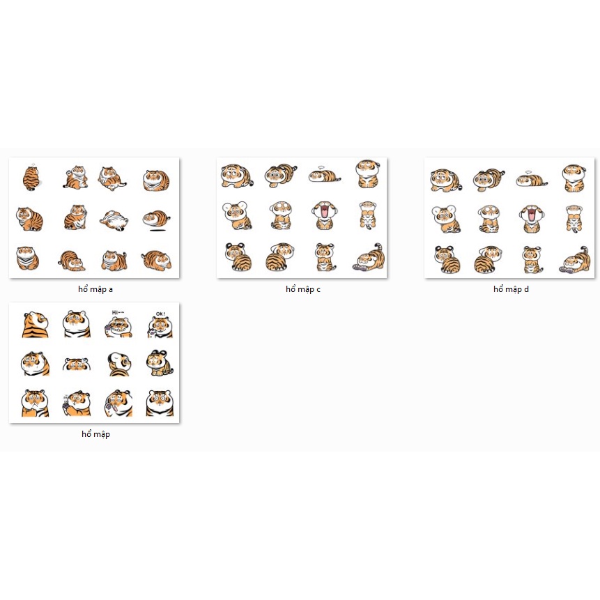 sticker hổ mập A4 không bế S4A15 cute dễ thương