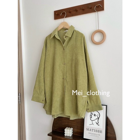 Áo Khoác Nhung dài tay tông màu Vintage, sơmi nhung tăm