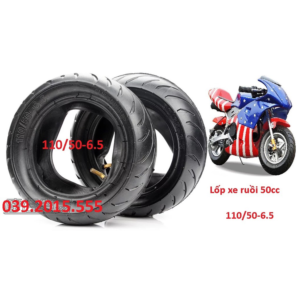 Combo vỏ và ruột xe moto mini 50cc, lốp và săm xe ruồi 110/50-6.5