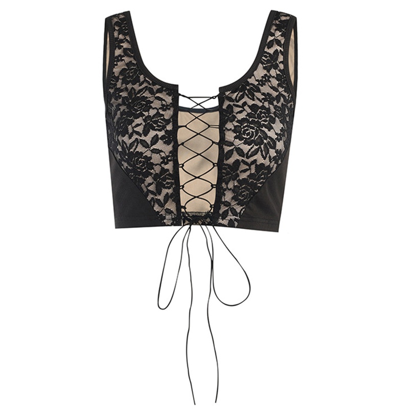 Xiangbao Nice Áo Crop Top Hai Dây Jacquard Cổ Chữ U Buộc Dây Gợi Cảm