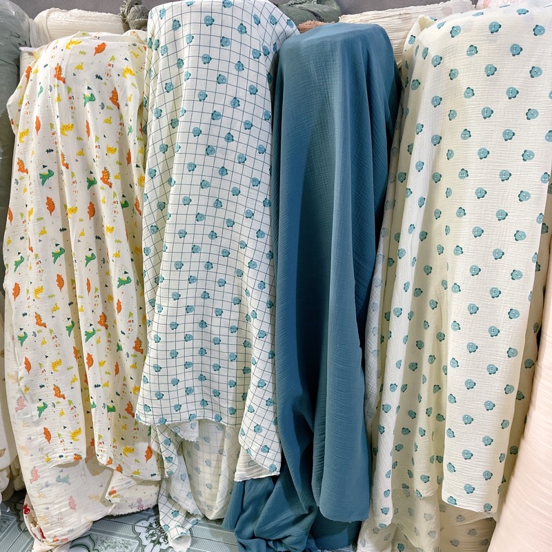 vải xô muslin 2 lớp cao cấp loại 1 hình con gà xanh may quần áo,khăn tắm cho bé