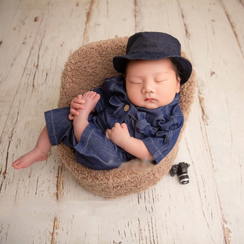 Set Áo Liền Quần + Quần Short + Mũ Beanie Dùng Làm Đạo Cụ Chụp Ảnh Cho Bé
