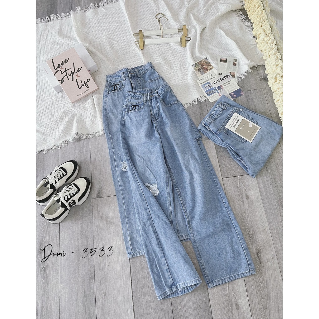 Quần Jean Rách Gối Nữ MunMunStore Quần Suông Bò Phom Rộng Chất Jean Cao Cấp 154