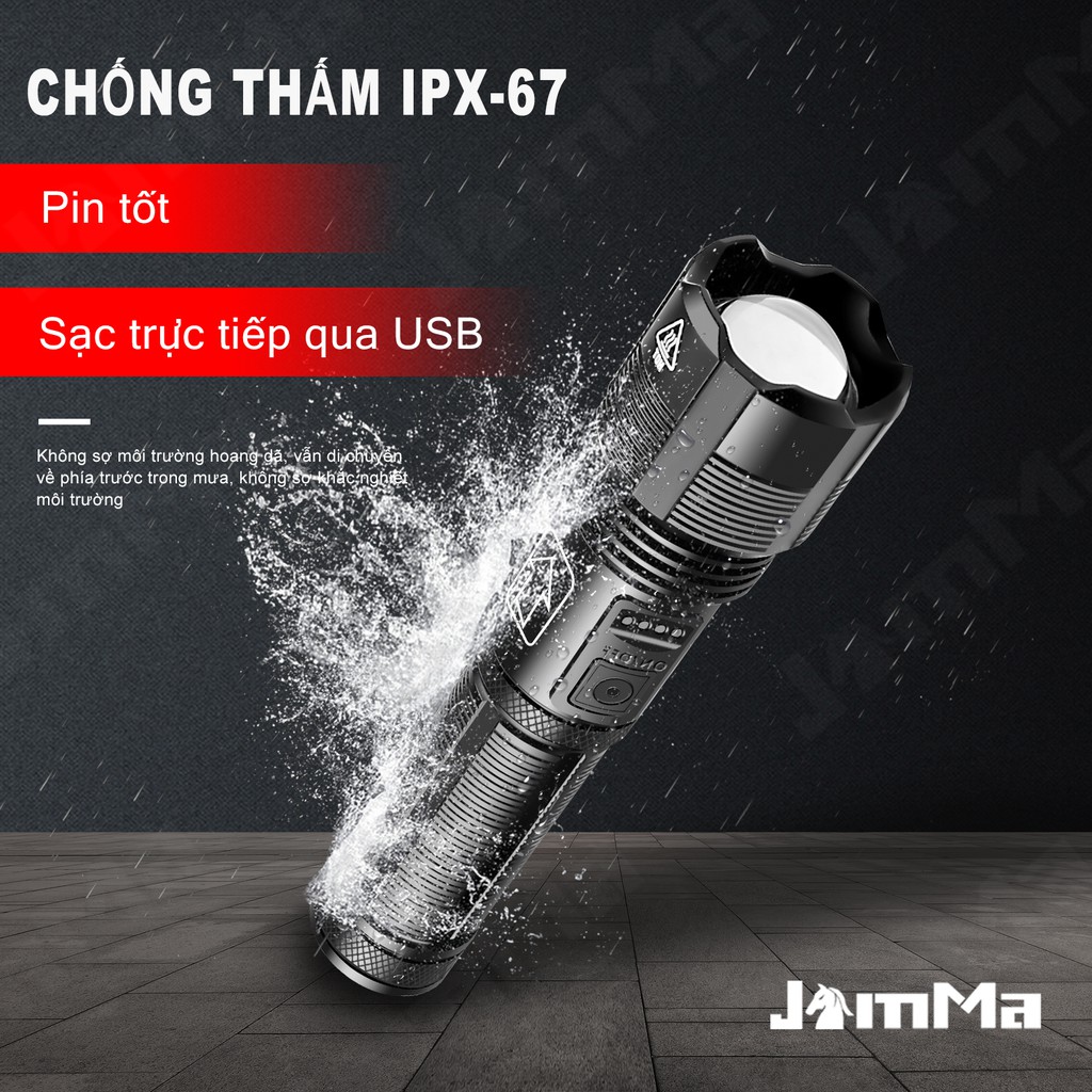 Đèn pin Xhp50 không thấm nước pin 18650 có thể sạc lại qua USB | BigBuy360 - bigbuy360.vn