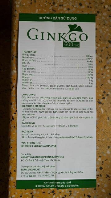 Ginkgo 600mg with coenzym Q10 viên uống hoạt huyết dưỡng não