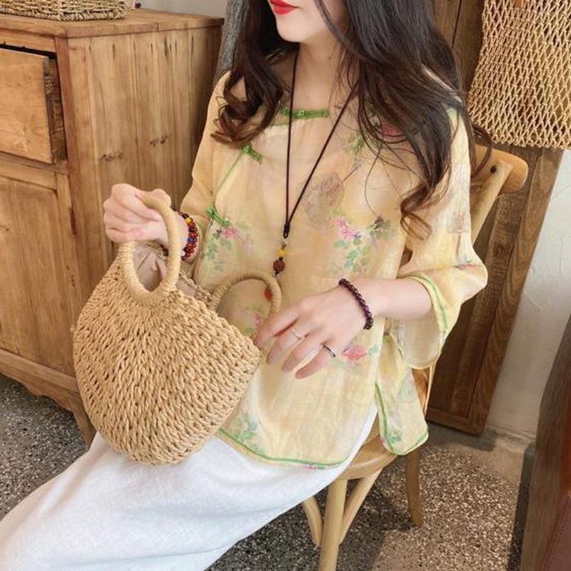 Áo hoa AH19 chất mát hàng quảng châu S/2XL