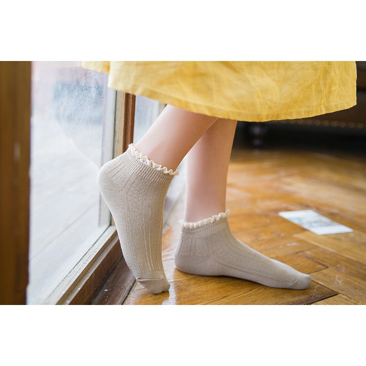Vớ Cotton Phối Ren Màu Kẹo Ngọt Phong Cách Harajuku Hàn Quốc Cho Nữ