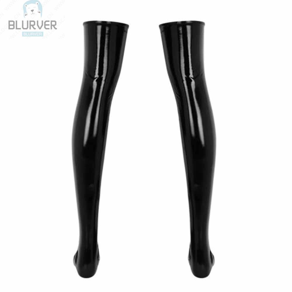 BLURVER~Socks Clubwear Footed Stockings Latex Leather One Size PU Party Thigh High#blueriver