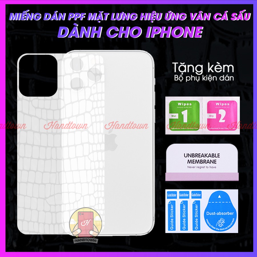 Miếng Dán PPF Vân Cá Sấu Trong Suốt Cường Lực Mặt Sau iPhone 6 6plus 6s plus 7plus 8 8plus x xs max 11 12 Mini Pro Max