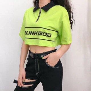 ÁO CROPTOP TAY LỠ DRUNKGOOD XANH ( kèm ảnh chụp)