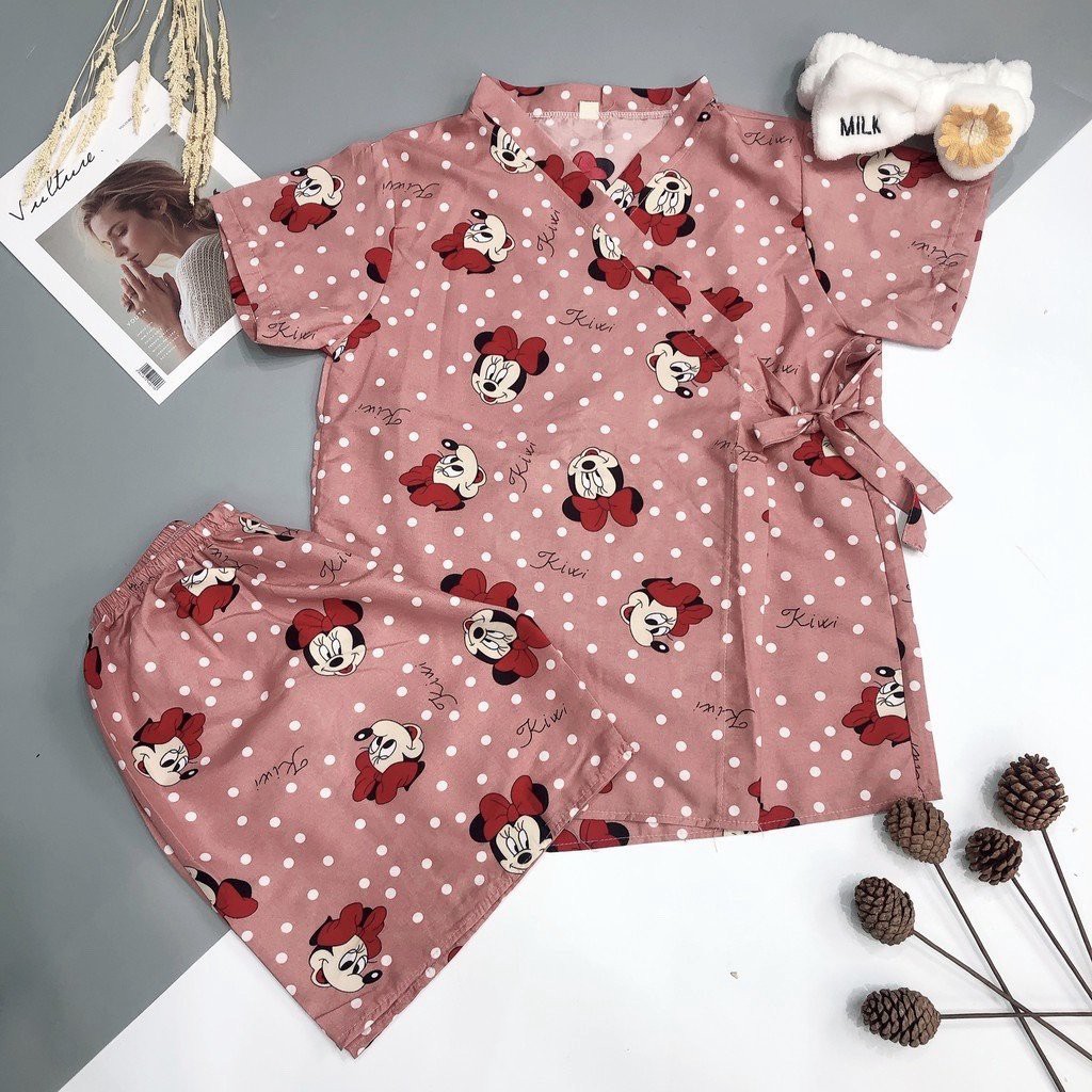 Bộ đồ ngủ, đồ mặc nhà Kimono họa tiết cute -  Vải Kate Thái siêu mát - Freesize &lt;58kg