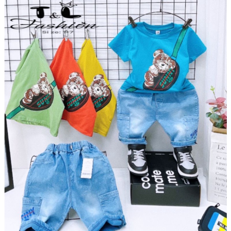 bộ ao cottong phối quần jear cho bé trai (ảnh thật )