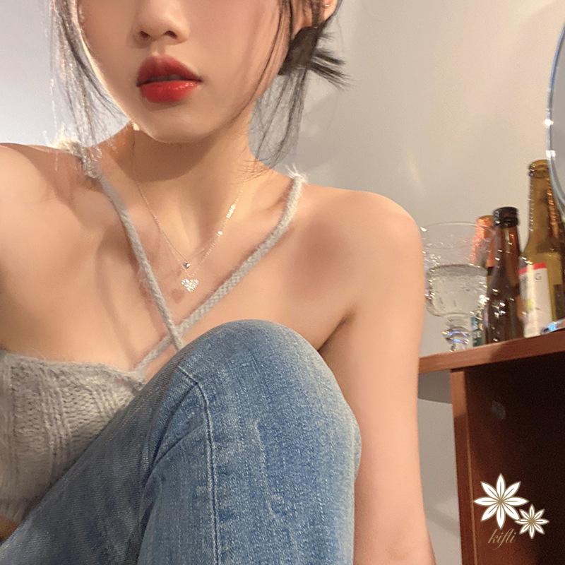 Vòng cổ Hai Lớp Mặt Hình Trái Tim Đính Đá Phong Cách Hàn Quốc Dành Cho Nữ