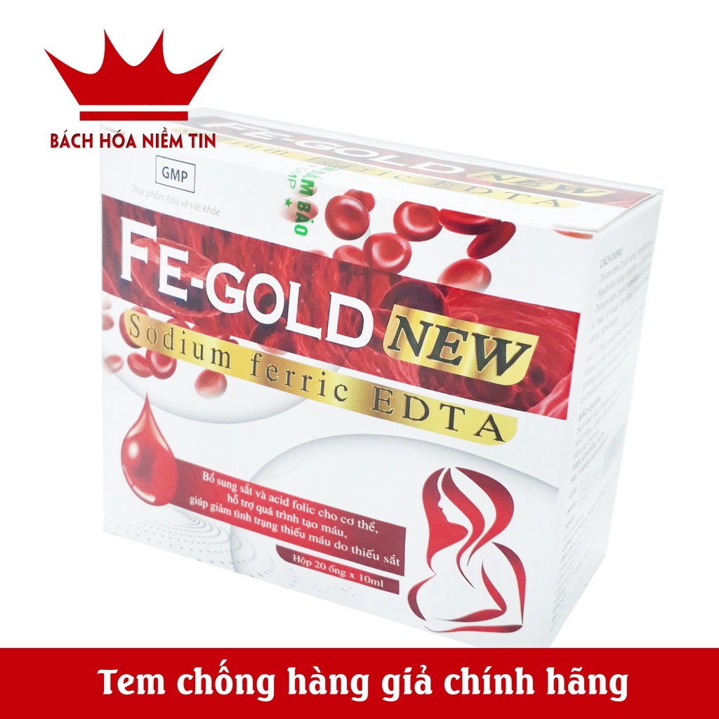 Bổ máu FE GOLD NEW Bổ sung sắt, Acid Folic cho bà bầu và trẻ từ 2 tuổi - Dạng siro an toàn, dễ uống - Hộp 20 ống 10ml