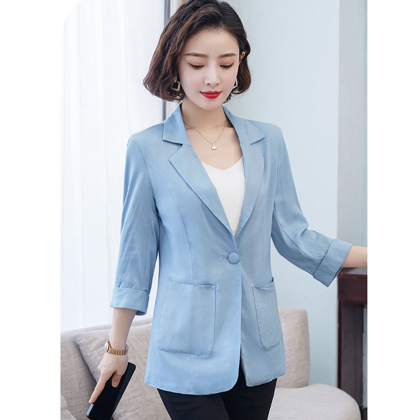 Áo vest blazer nữ Linen demi tay lỡ trẻ trung, thời trang hè thu 2021