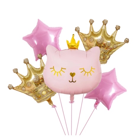 Bong bóng mèo vương miện trang trí tiệc sinh nhật, chụp hình, đồ chơi cho bé.