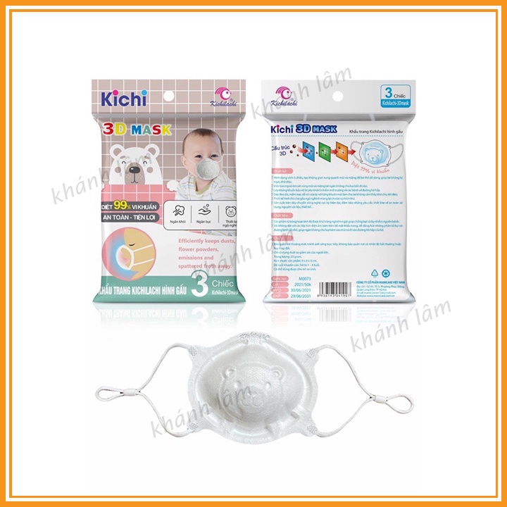 Khẩu trang gấu Kichilachi cho bé [Set 3 chiếc][Cam kết hàng chính hãng]