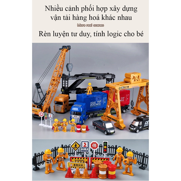 Đồ chơi mô hình đội vận chuyển hậu cần container cảng biển KAVY rất nhiều loại xe, cẩu chở hàng rèn luyện tư duy cho bé