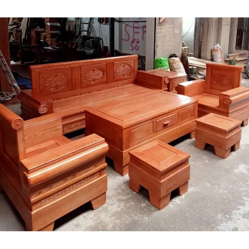 bàn ghế phòng khách bằng gỗ sồi
