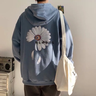áo hoodie vải nỉ lót bông dày dặn thêu bông cúc xanh
