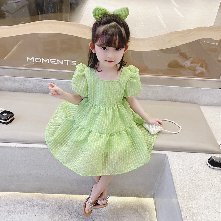 Đầm Công Chúa Tay Phồng Hở Lưng Thắt Nơ Phong Cách Hàn Quốc Ngọt Ngào Dành Cho Bé Gái