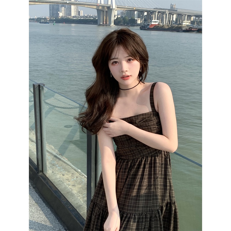 ĐẦM MAXI HAI DÂY SỌC CARO