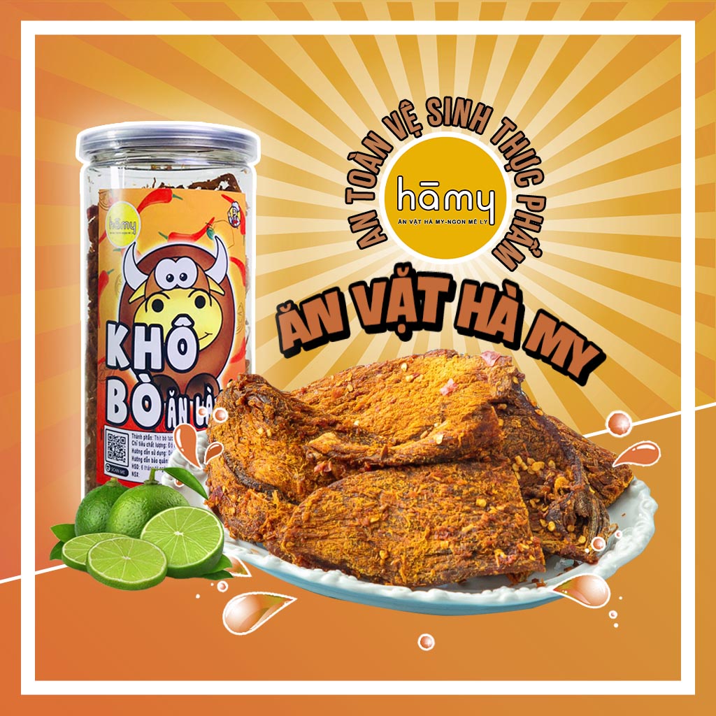 Khô bò miếng mềm đặc biệt thơm ngon đậm vị hũ pet 250g đồ ăn vặt Hà My