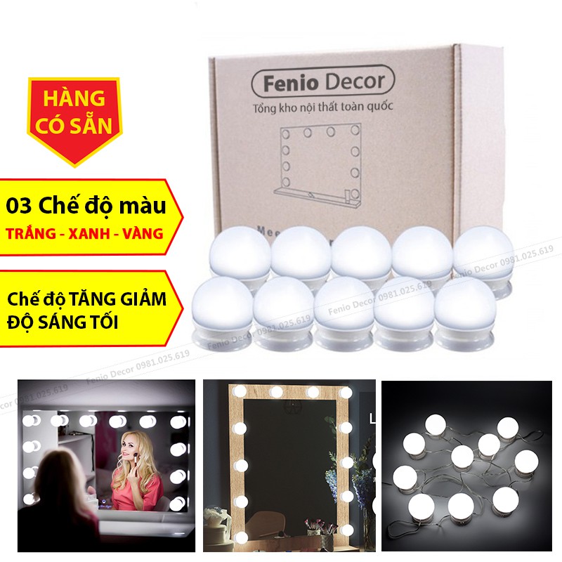 Đèn led dán gương trang điểm Siêu Sáng, bộ 10 bóng, 3 chế độ màu ánh sáng lung linh | BigBuy360 - bigbuy360.vn