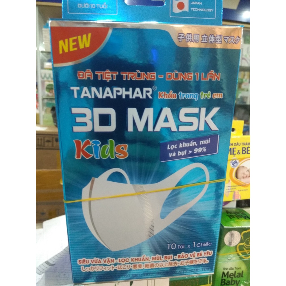 Khẩu Trang Tân Á 3D Mask Tiệt Trùng Cho Người Lớn Và Trẻ Em Hộp 10 Chiếc