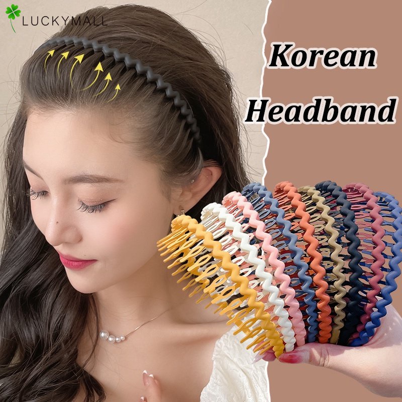 Băng Đô Cài Tóc Bằng Nhựa Màu Sắc Trơn Gợn Sóng Phong Cách Hàn Quốc